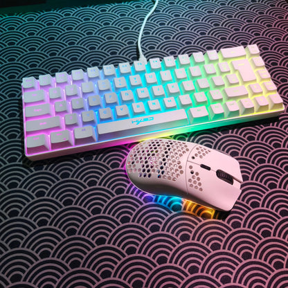 Conjunto portátil de teclado e rato gaming HXSJ 60% RGB: teclado de membrana com fios de 68 teclas e rato sem fios leve de 3 modos para PC e Mac