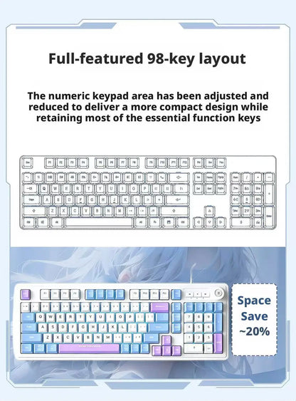 Wired Gaming Keyboard Mechanical Feel with Rotary Knob Three Color Mixed Backlit for PC Desktop Laptop Computer Accessories