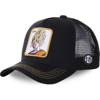 Dragon Ball Buu Goku sapka Nyári utazós csúcsos sapka Férfi hímzett hip-hop stílusú napellenzős állítható trucker hálós sapka