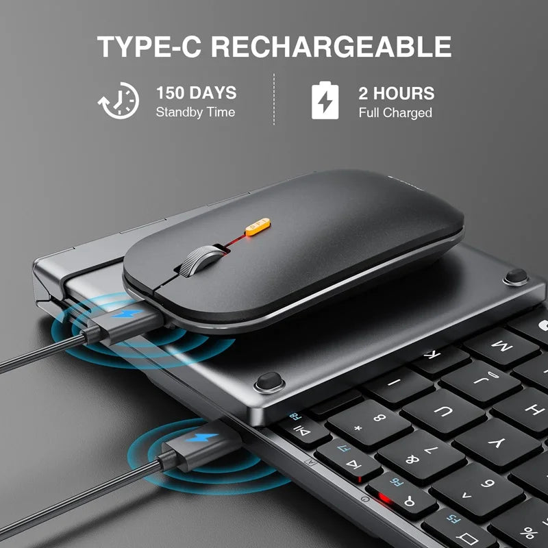 ProtoArc Foldable Keyboard and Mouse, XKM01 Combo for Business Travel 2.4G+Dual Bluetooth Portable for Laptop iPads Tablets