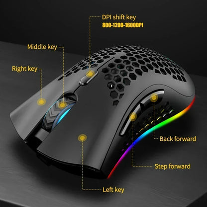BM600 Wireless Gaming Mouse USB 2.4GHz Rechargeable RGB Wireless Mouse, Ergonomic Honeycomb Optical Mouse for PC, Laptop & Office