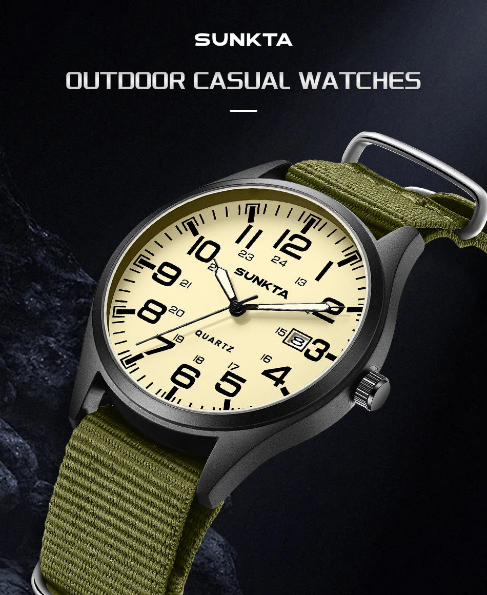 2026 SUNKTA Top Luxury Mens Watch Fashion Casual Quartz Wristwatches Luminous 30M Waterproof Nylon LIGE Watches Men Gifts Reloj