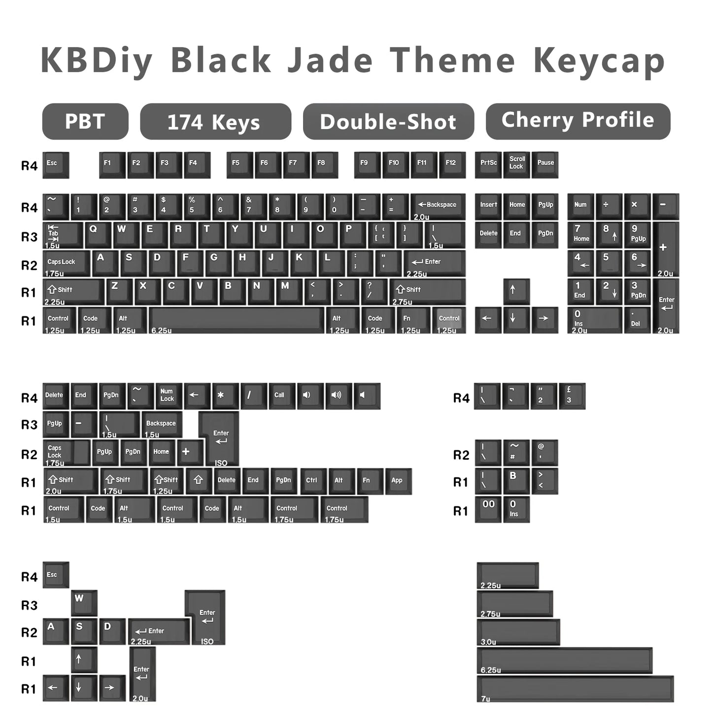 KBDiy 174 Teclas/Conjunto PBT GMK Apollo Keycap Double Shot Minimalista ISO Perfil Cherry para Teclado Mecânico Gaming Keycaps para MX