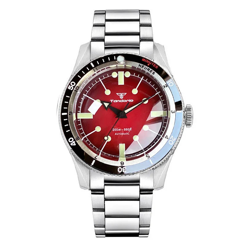 Tandorio Red Blue 40mm PT5000 Japan NH35A Mechanical Automatic Dive Men Watch 20ATM Waterproof Domed Sapphire Screw Crown Reloj
