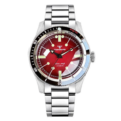 Tandorio Red Blue 40mm PT5000 Japan NH35A Mechanical Automatic Dive Men Watch 20ATM Waterproof Domed Sapphire Screw Crown Reloj