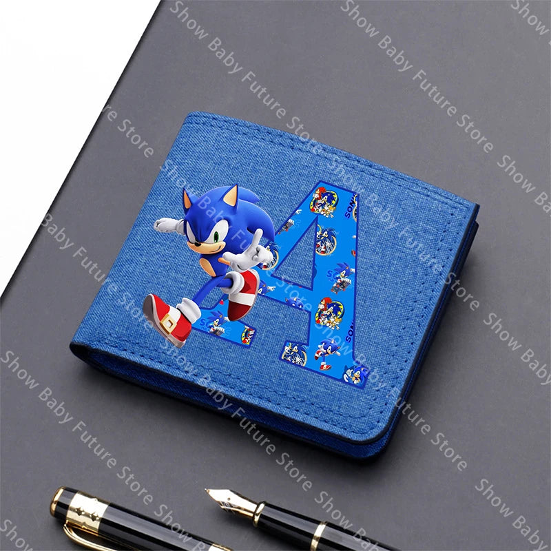 Cartoon Sonics Men Wallet Anime Kawaii Letter A-Z Short Wallet Multi-slot Credit ID Card Holder Foldable Male Canvas Coin Purses