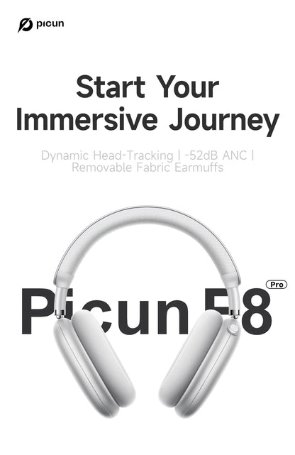 Picun F8 Pro ANC Wireless Headphones with 3D Spatial Audio, Bluetooth 5.4 Head Tracking, -52dB Noise Cancelling, HiFi Gaming Headset