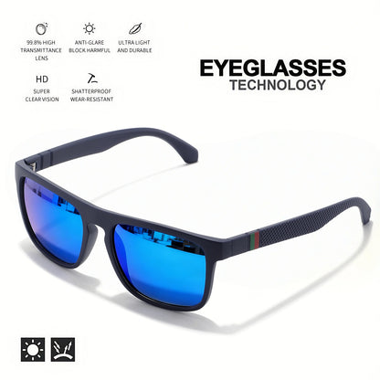 3PCS Classic Retro Polarized Square Sunglasses - Red/Green Stripe Temples, UV400 Unisex for Daily, Outdoor, Fishing & Driving