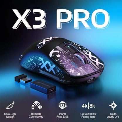 Attack Shark X3Pro kabellose Bluetooth-Gaming-Maus, optische Maus mit PixArt PAW3395 und 26000dpi, Tri-Mode-Verbindung, Makro-Gaming-Maus