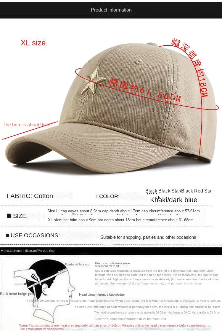 Big Head Plus Size baseball sapka, 100% pamut, férfiaknak és nőknek egyaránt, állítható „dad hat”, túlméretezett, 58–60 cm, 61–65 cm