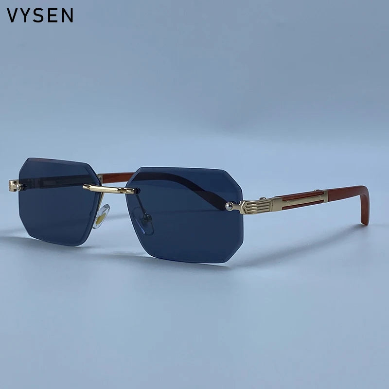 Vintage Punk Rectangle Rimless Sunglasses Men 2026 Luxury Brand Geometric Polygon Sun Glasses Male Trendy Square Shades Eyewear