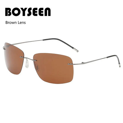 Titanium Frameless Polarized Sunglasses Driver Driving Night Vision Goggle Folding Ultra Light Color Film Titanium SunglassUV400