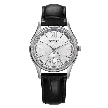 BERNY Men's Watches Slim Luxury Classic Stylish Dress Quartz Watch Fashion Elegance Leather Band Wristwatch