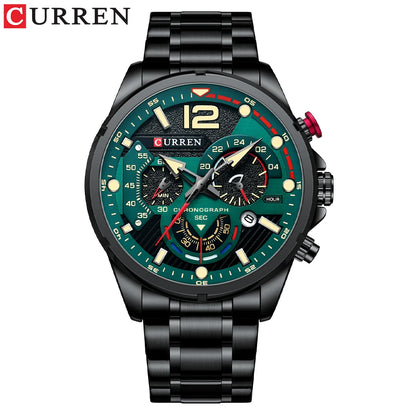 Orologio da uomo CURREN sportivo al quarzo con cronografo, in acciaio inox di lusso con quadrante luminoso