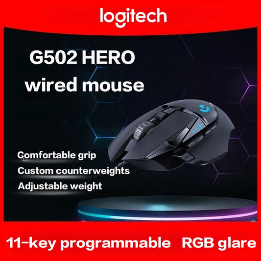 Mouse da gaming con cavo Logitech G502 HERO E-Sports, mouse meccanico RGB con bilanciamento regolabile, macro programmabili per Battle Royale