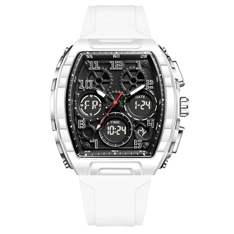 FOXBOX Men Watch Luminous White Silicone Waterproof Quartz Watch For Men Fashion Analog Digital Alarm Chronograph Montre Homme
