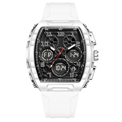 FOXBOX Men Watch Luminous White Silicone Waterproof Quartz Watch For Men Fashion Analog Digital Alarm Chronograph Montre Homme