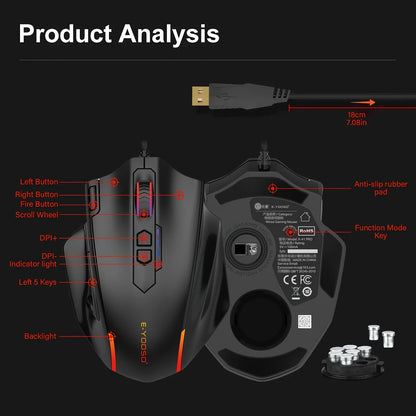 E-YOOSO X-41PRO kabelgebundene Maus, große Gaming-Maus mit RGB-Hintergrundbeleuchtung, 11 programmierbaren Seitentasten, Unterstützung für Computer, PC, Laptop und Mac