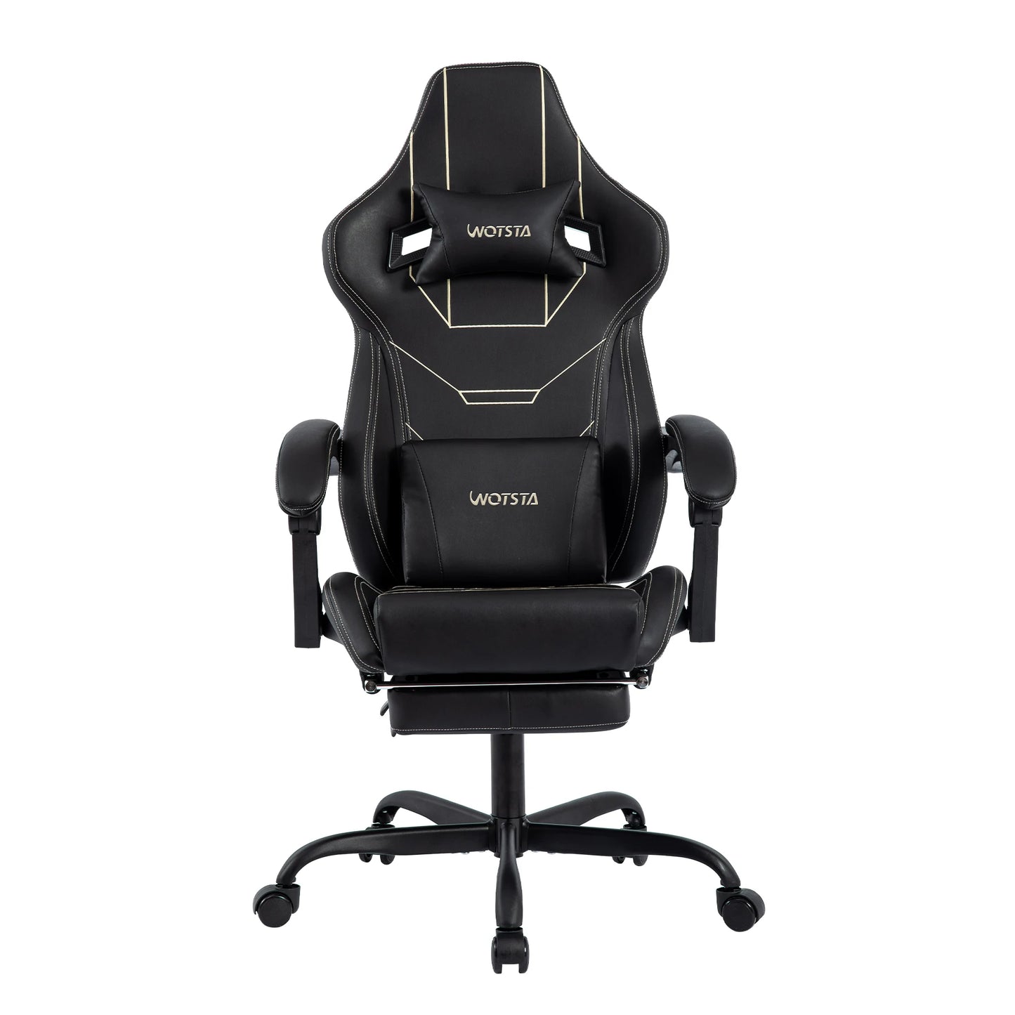 WOTSTA Ergonomic Gaming Chair with Footrest, Racing Computer Chair, Adjustable Height Office Chair with Armrests, Comfortable Leather Gaming Seat