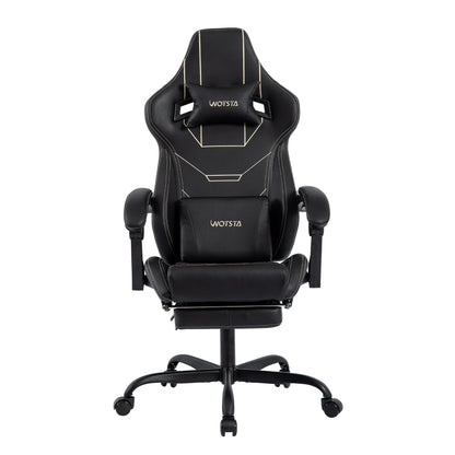 WOTSTA Ergonomic Gaming Chair with Footrest, Racing Computer Chair, Adjustable Height Office Chair with Armrests, Comfortable Leather Gaming Seat