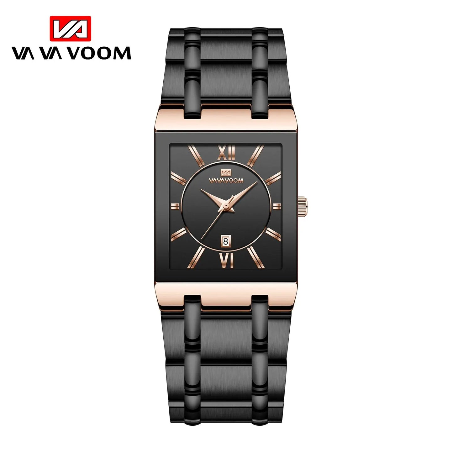 Men Business Watch Simple Design Luxury Fashion Rectangular Black Gold Stainless Steel Calendar Waterproof Quartz Men's Watches