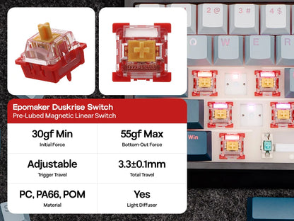 Teclado mecânico magnético EPOMAKER G84 HE 75% ANSI US Layout Gasket com fio/BT/2.4Ghz sem fios, efeito Hall, polling 8K e 8000mAh