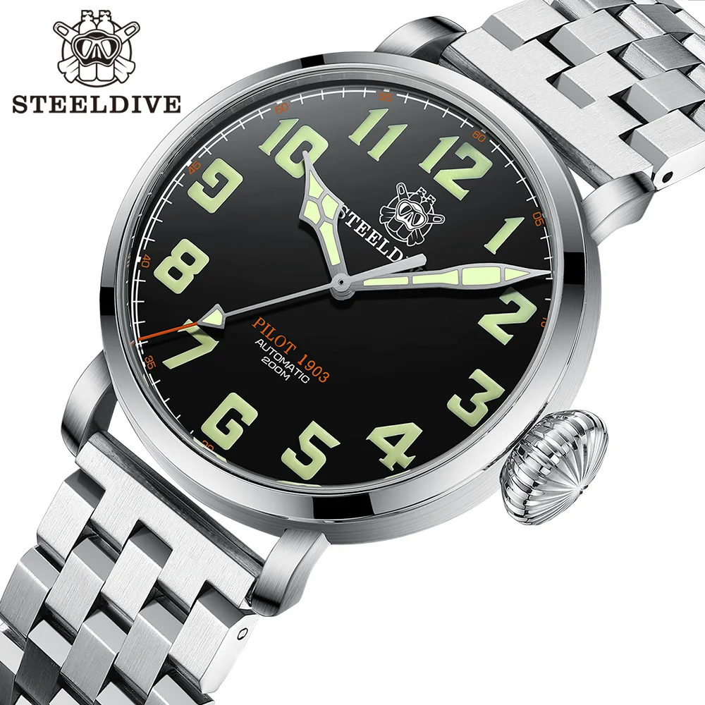 STEELDIVE SD1903 Big 46.5mm Steel Case C3 Luminous 200M Waterproof Sapphire Glass with AR Coating NH35 Mechanical Men Watches