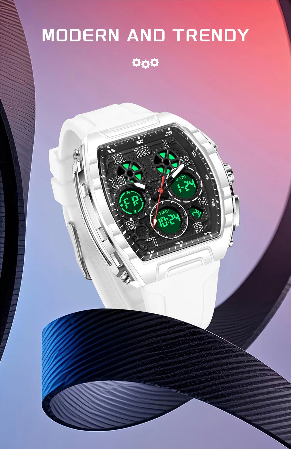FOXBOX Men Watch Luminous White Silicone Waterproof Quartz Watch For Men Fashion Analog Digital Alarm Chronograph Montre Homme