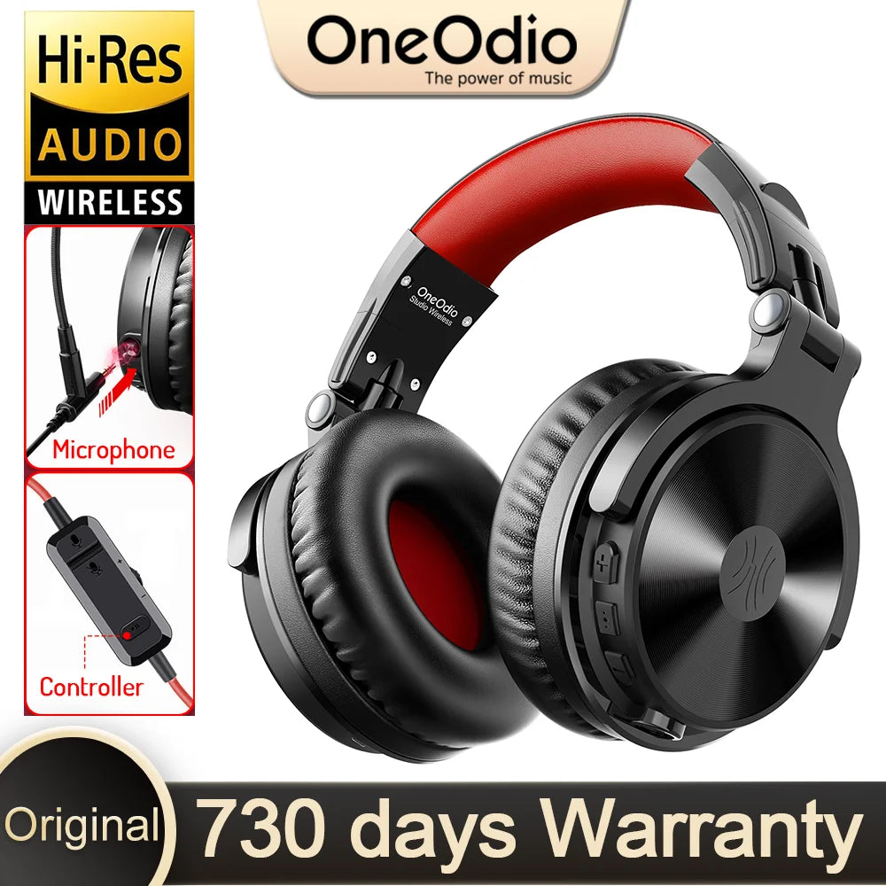 Auscultadores Gaming Sem Fios OneOdio Pro-M Bluetooth 5.2 HiFi Estéreo, 110H de Autonomia com Microfone, Graves Profundos, Dobráveis e Over-Ear