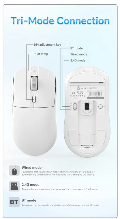 AJAZZ AJ139 V2 MC/AJ139 PRO belaidė žaidimų pelė su PAW3311/PAW3395 jutikliu, 12000DPI/26000DPI, 500mAh „Bluetooth“ pelė žaidėjams, skirta PC