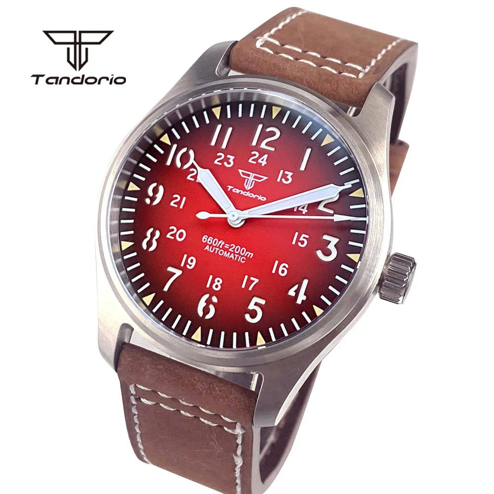 Tandorio 39mm Pilot Men's Diving Automatic Watch AR Sapphire Miyota8215/PT5000 Movt Mechanical Steel Wristwatch 20BAR Green Lume
