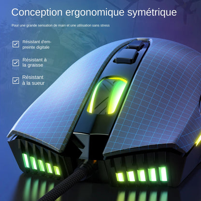 Mouse da gaming cablato ONIKUMA, 6 livelli regolabili, 6400 DPI, 7 pulsanti programmabili, 7 modalità di illuminazione RGB, design ergonomico per gamer PC