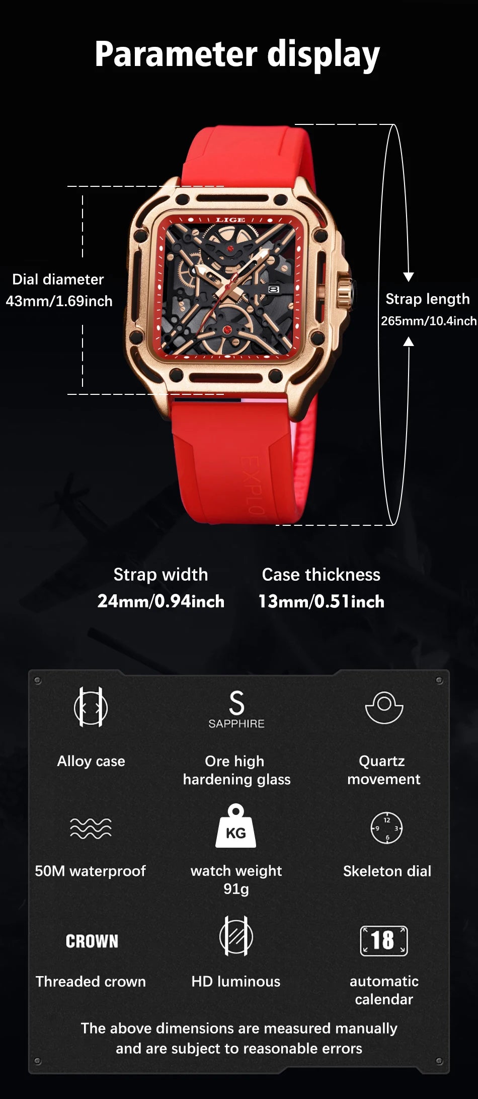 LIGE New Fashion Men Watches Luxury Large Dial Square Design Quartz Watch Casual Silicone Band Men's Sports Watches Reloj Hombre