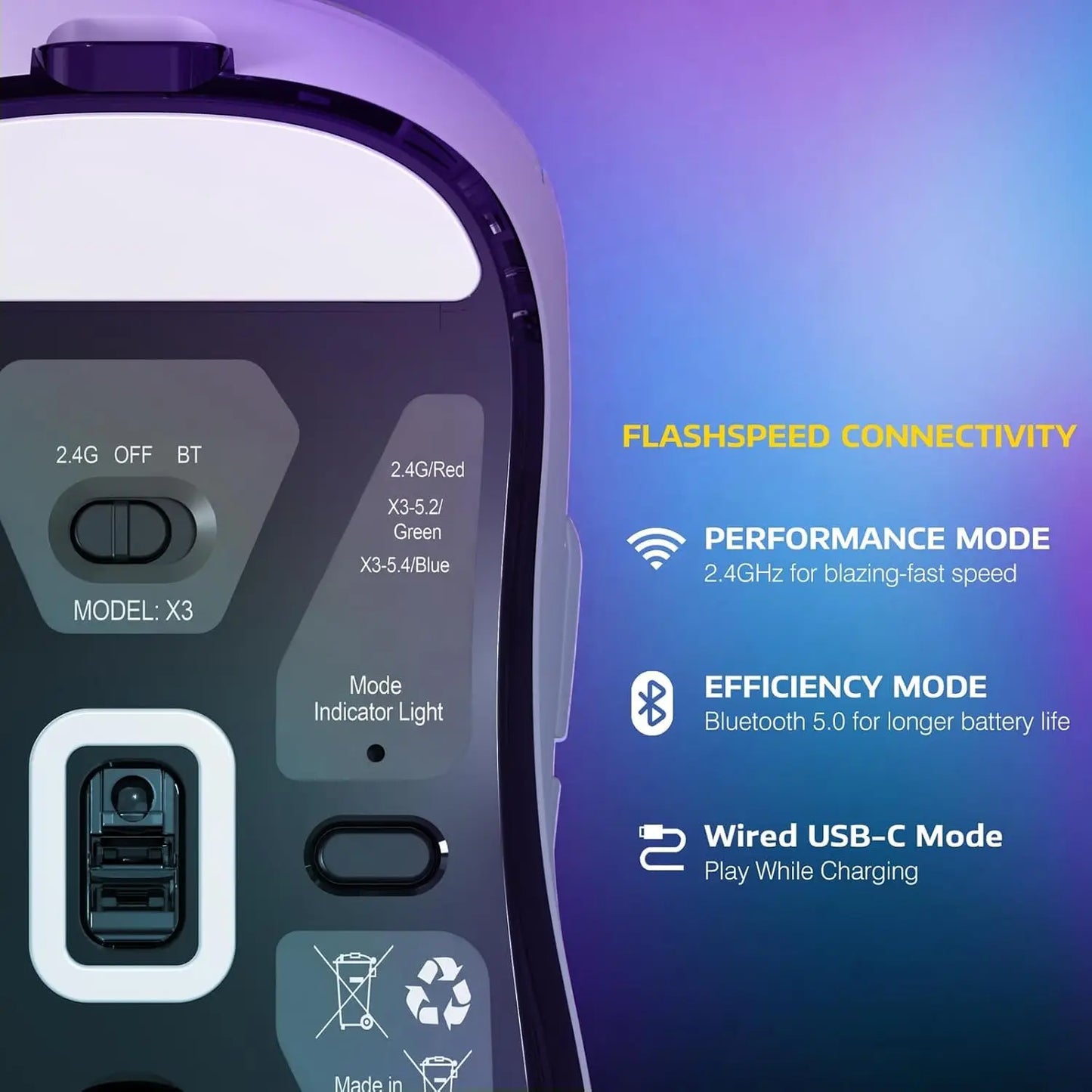 Attack Shark X3Pro kabellose Bluetooth-Gaming-Maus, optische Maus mit PixArt PAW3395 und 26000dpi, Tri-Mode-Verbindung, Makro-Gaming-Maus