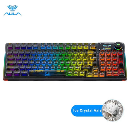 AULA F98Pro V3 Mechanical Keyboard W/ Rotate Button RGB Backlight Screen Tri-Modes Game E-sports Special Carved 95 Keycaps