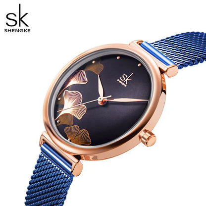 Shengke Originale Design Woman Watches Fashion Lucky Clover Fashion Women's Quartz Wristwatches Top Luxury Elengent Female Clock