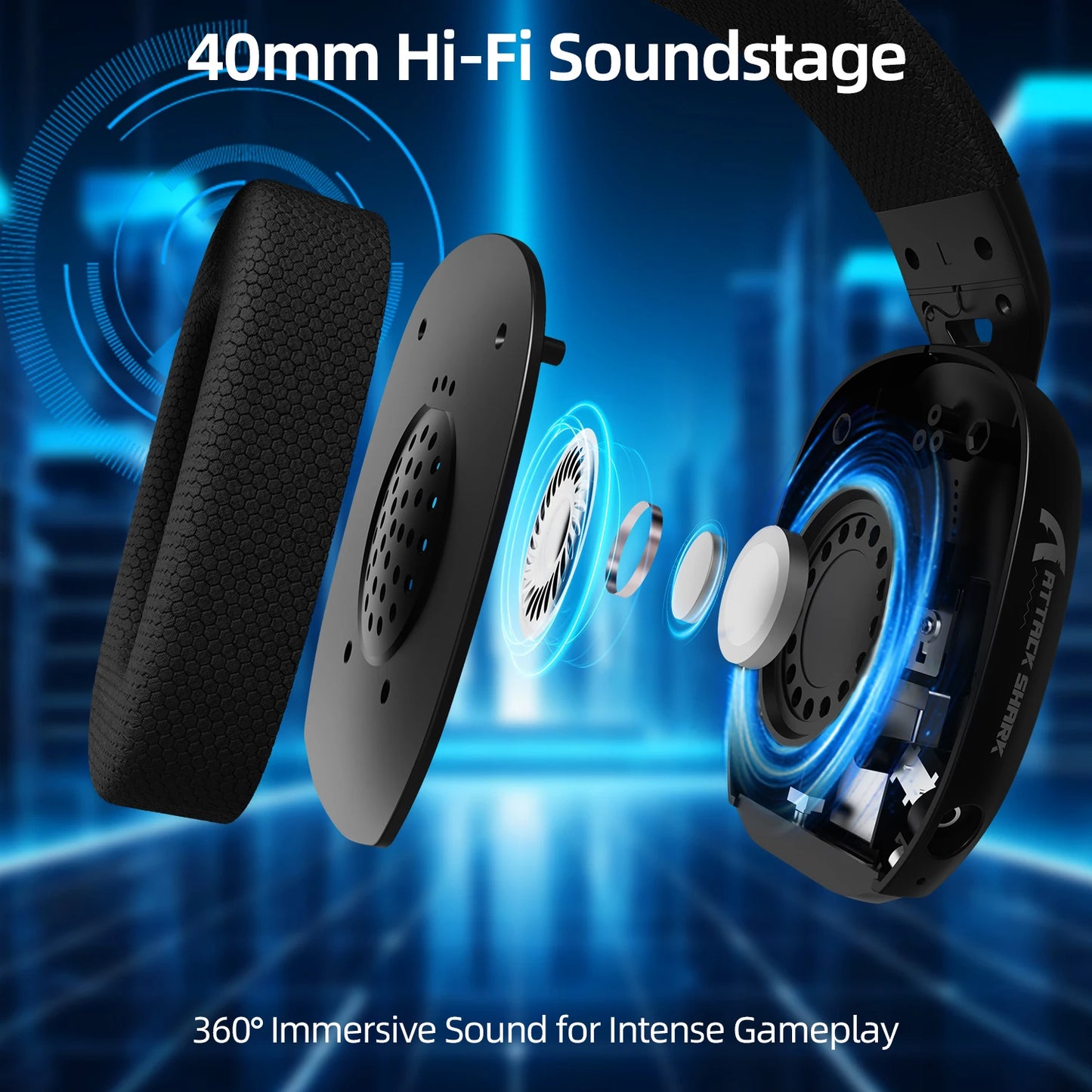 ATTACK SHARK L80PRO Auscultadores Gaming 3 em 1 – Auscultadores Bluetooth sem fios de baixa latência com microfone duplo, som Hi-Fi 40mm e ligação estável para gaming