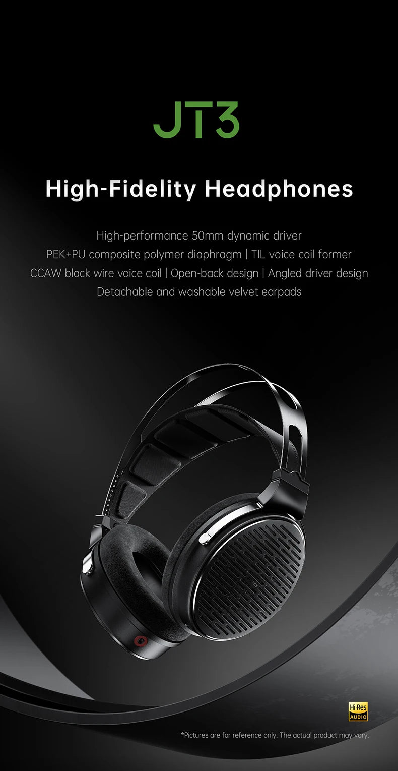 Auscultadores FiiO JT3 Over-Ear com Fio e Design Aberto, Driver Dinâmico de 50mm HiFi, Cabo Amovível