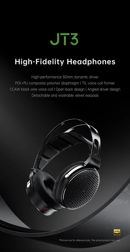 Auscultadores FiiO JT3 Over-Ear com Fio e Design Aberto, Driver Dinâmico de 50mm HiFi, Cabo Amovível