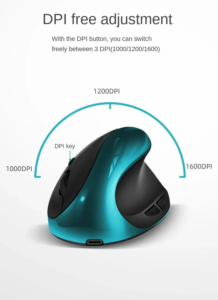 BTS-908 Ergonomic Wireless Mouse, Rechargeable Vertical Wireless Mouse with 2.4GHz USB Receiver, 1600 DPI Adjustable, 6-Button Ergonomic Mouse for Office & Laptop