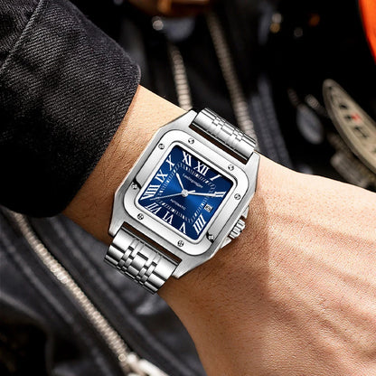 High-End Business Series Men's Watches, Fully Automatic Mechanical Watches, Skeleton Design, Butterfly Clasp Stainless Steel Strap, High-End Luxury Small Square Men's Watches, Fashionable Business Casual Multifunctional Men's