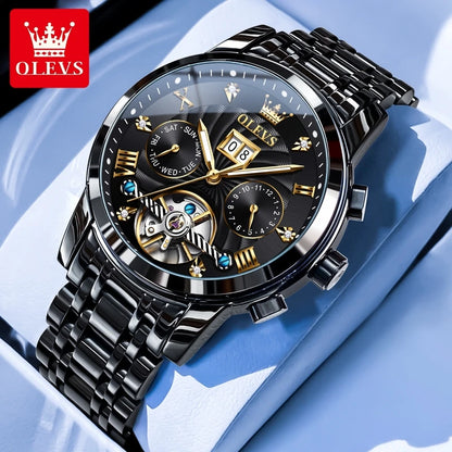 OLEVS 9910 Original Men's Automatic Mechanical Watch Luxury Skeleton Stainless steel Waterproof Luminous Watches