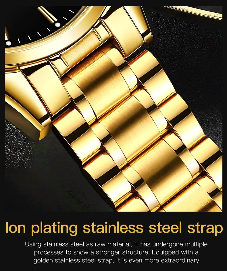 OLEVS Classic Gold Wrist Watches For Top Brand Luxury Business Date Waterproof Luminous Stainless Steel Men Quartz Wristwatch