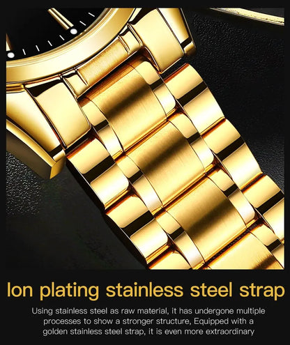OLEVS Classic Gold Wrist Watches For Top Brand Luxury Business Date Waterproof Luminous Stainless Steel Men Quartz Wristwatch