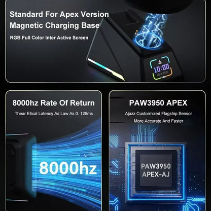 AJAZZ AJ179 APEX Wireless Gaming Mouse with RGB Display Dock, PAW3950 Sensor, Bluetooth, 8000Hz Polling Rate, Tri-Mode Gaming Mouse