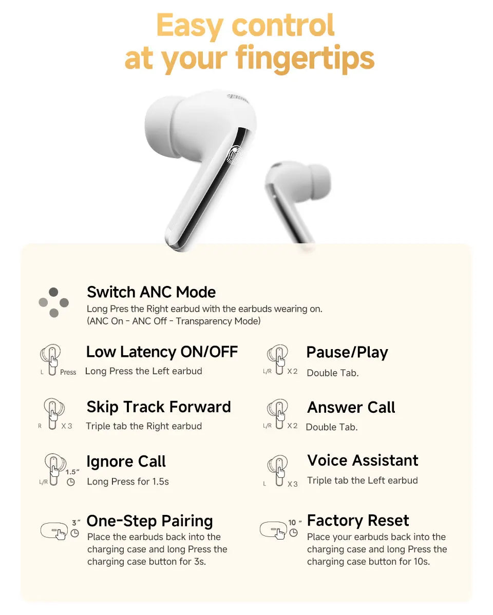 QCY MeloBuds Pro Adaptive Hybrid Active Noise Cancelling Wireless Earbuds – 46dB ANC, Bluetooth 5.3, LDAC Hi-Res Audio, 34H Playtime