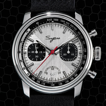 Sugess Watch of Men Pilot 1963 Wristwatches ST1906 Chronograph Handwind Movement Domed Sapphire Waterproof PowerReserve Lume V2