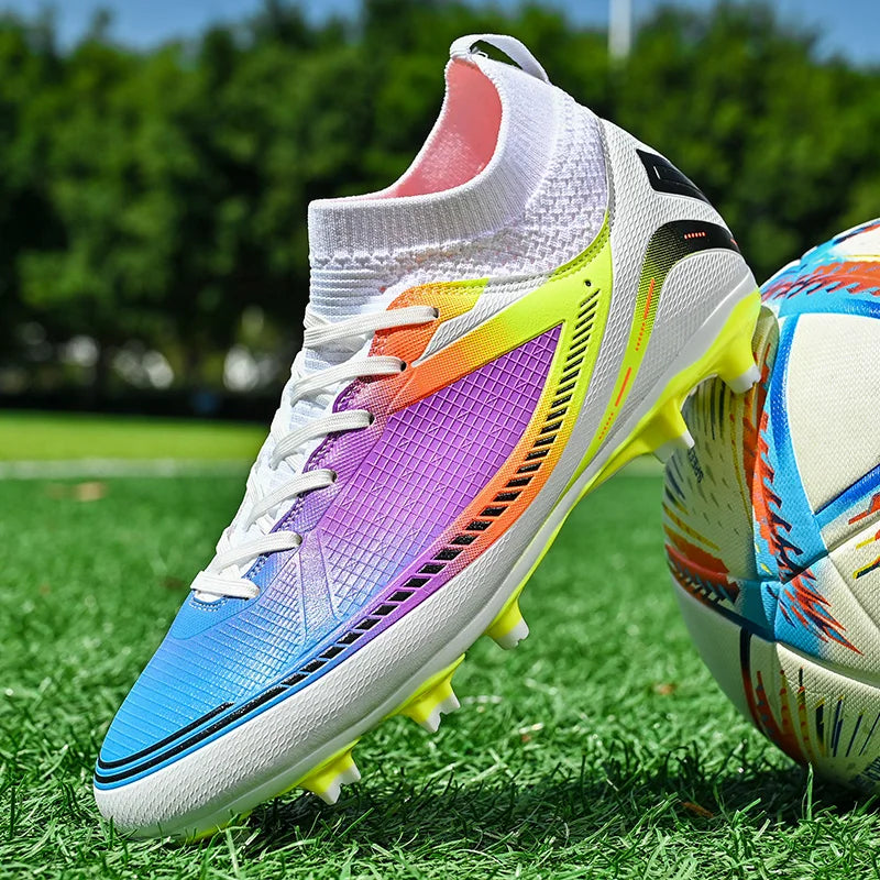 Chaussures de football multicolores pour hommes et femmes, chaussures de football à rinçage élevé, chaussures de sport de plein air, baskets athlétiques pour enfants, match d'entraînement, TF, FG