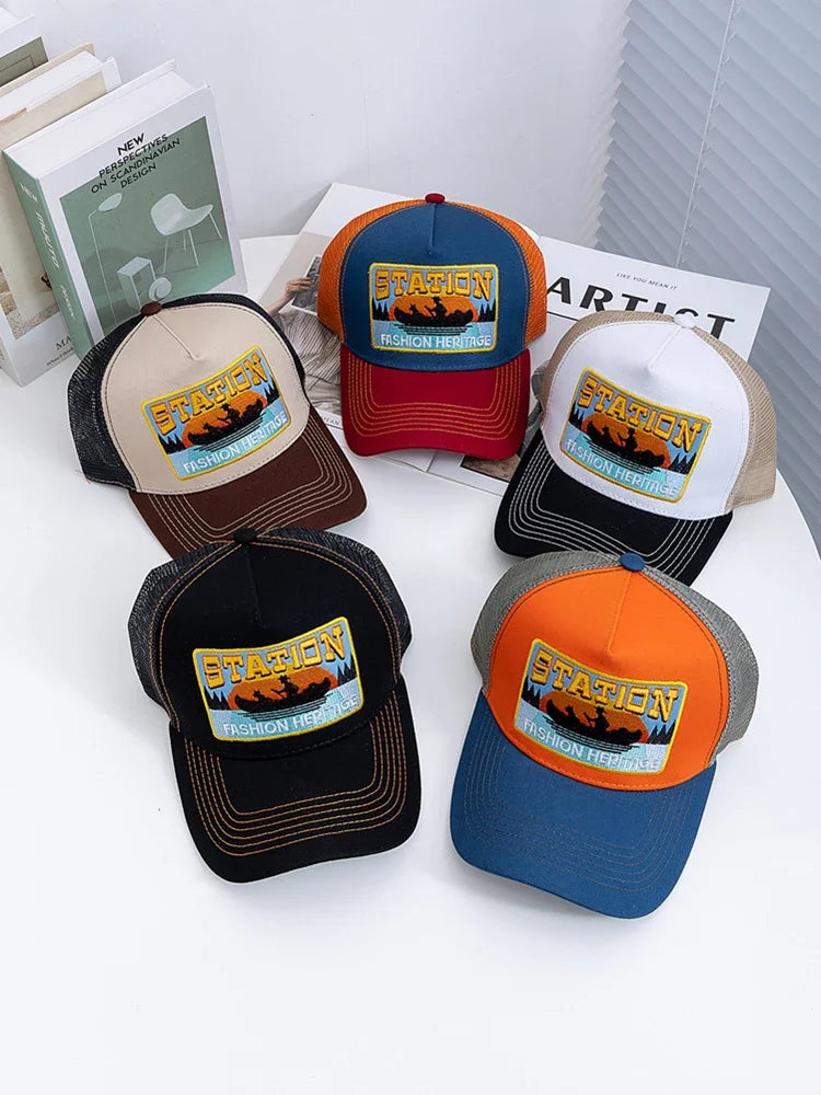 Șapcă de pescuit de vară, din plasă respirabilă, tip „trucker”, pentru bărbați și femei, cu design brodat în stil pescăresc, șapcă „snapback”, pentru pescuit în aer liber