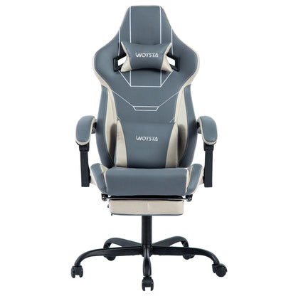 WOTSTA Ergonomic Gaming Chair with Footrest, Racing Computer Chair, Adjustable Height Office Chair with Armrests, Comfortable Leather Gaming Seat